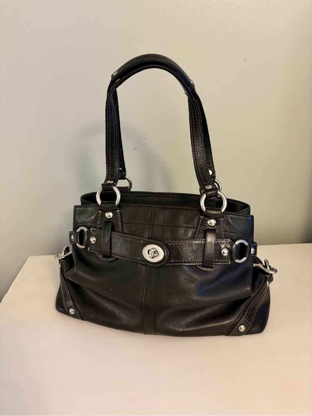 Coach Carly carryall leather black y2k tote bag purse handbag